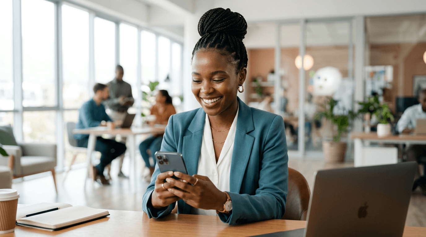 Confident professional using a smartphone